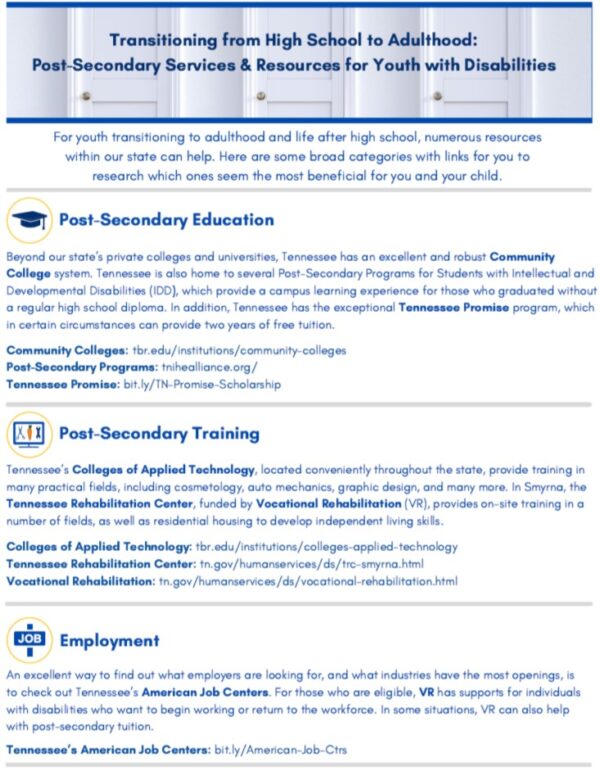 Post-Secondary Services & Resources for Youth with Disabilities Factsheet image