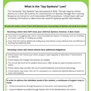 Dyslexia Overview for Parents sheet image