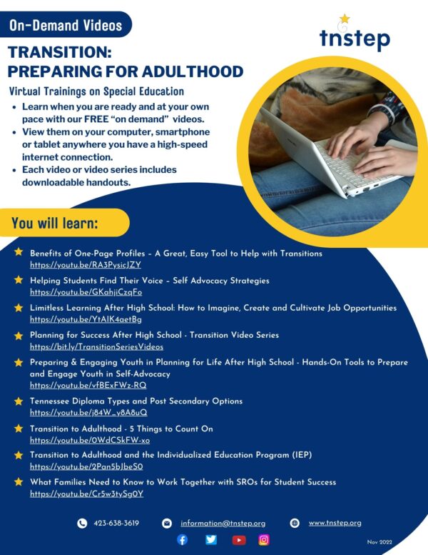 Transition: Preparing for Adulthood On-Demand Video sheet