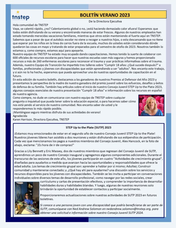 Summer Newsletter in Spanish front cover