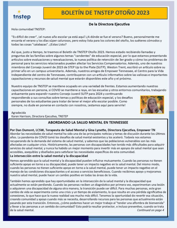 TNSTEP Fall Newsletter (Spanish) cover image