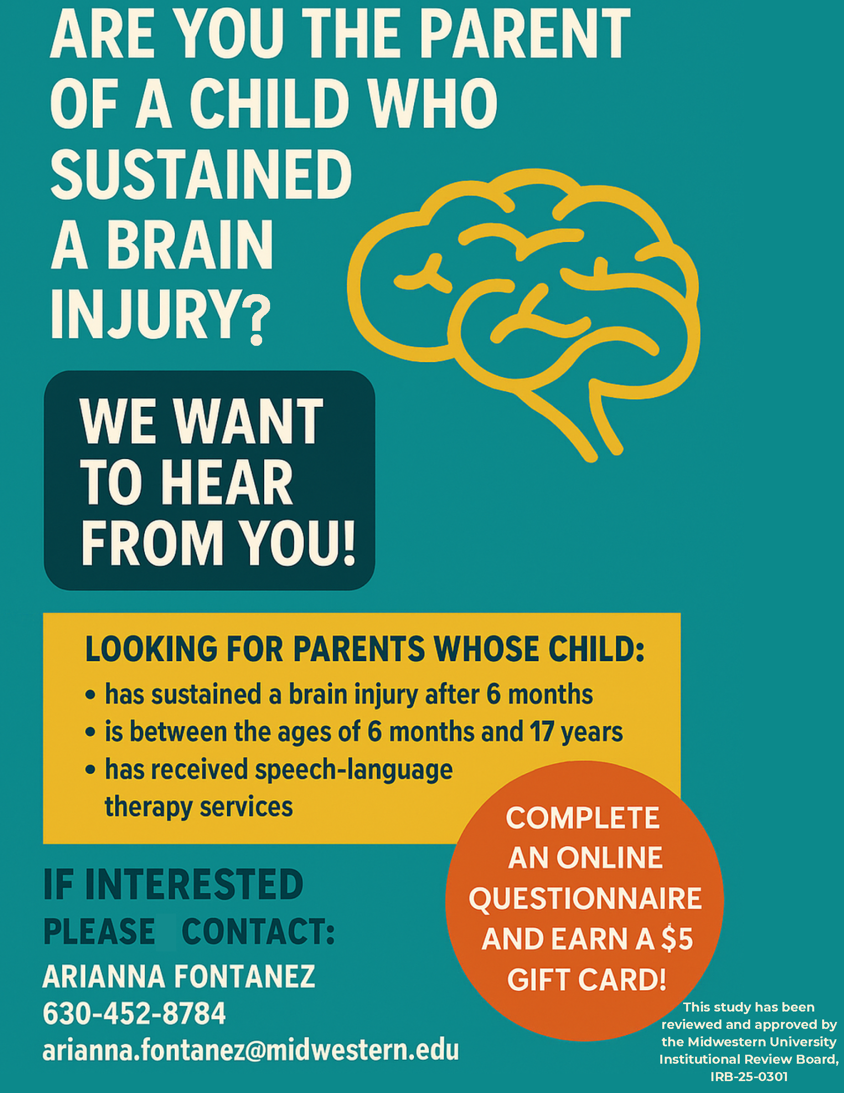 Brain Injury Study with Midwestern University Flyer